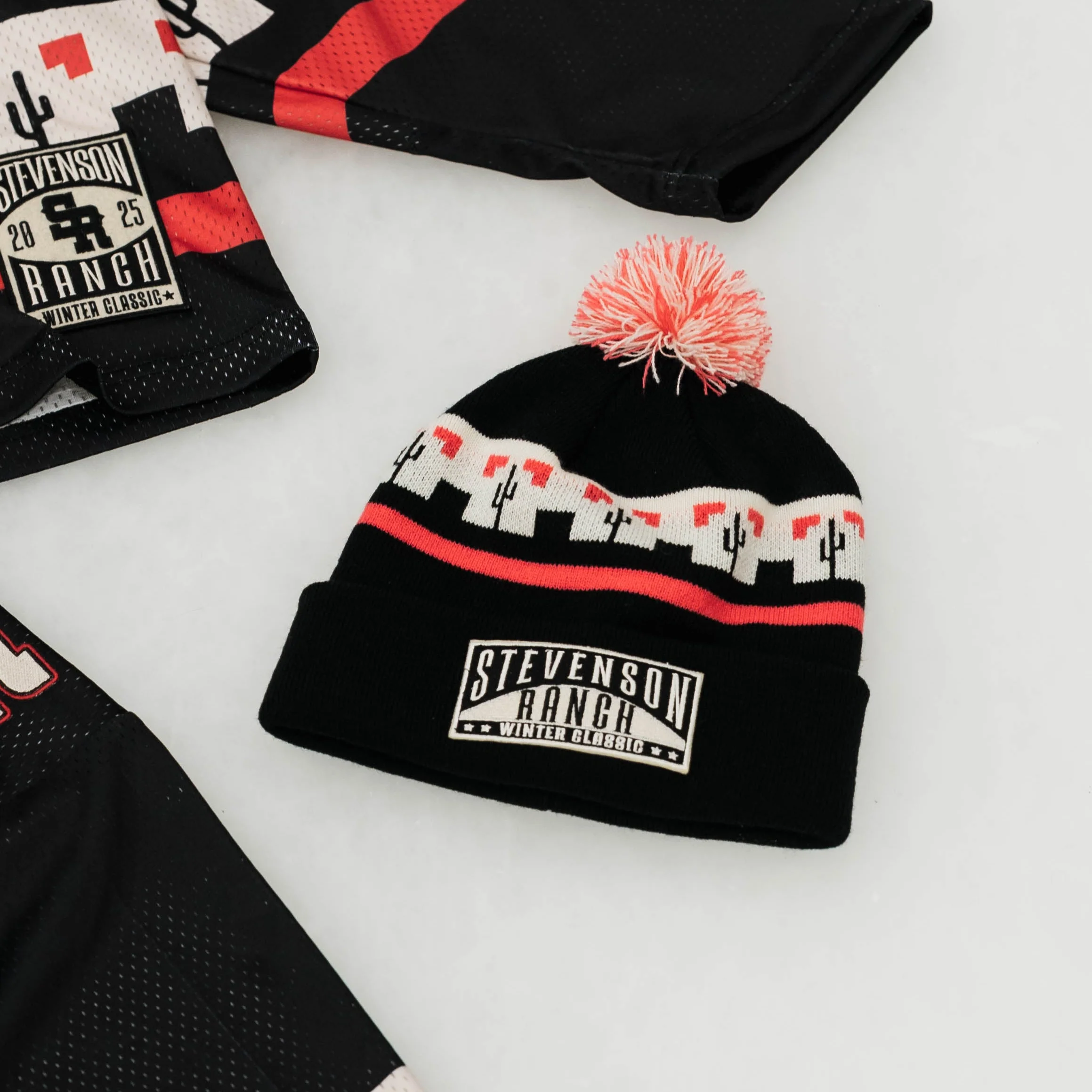 Winter Classic Knit Pom Beanie (Black/Red/Cream) - Image 5
