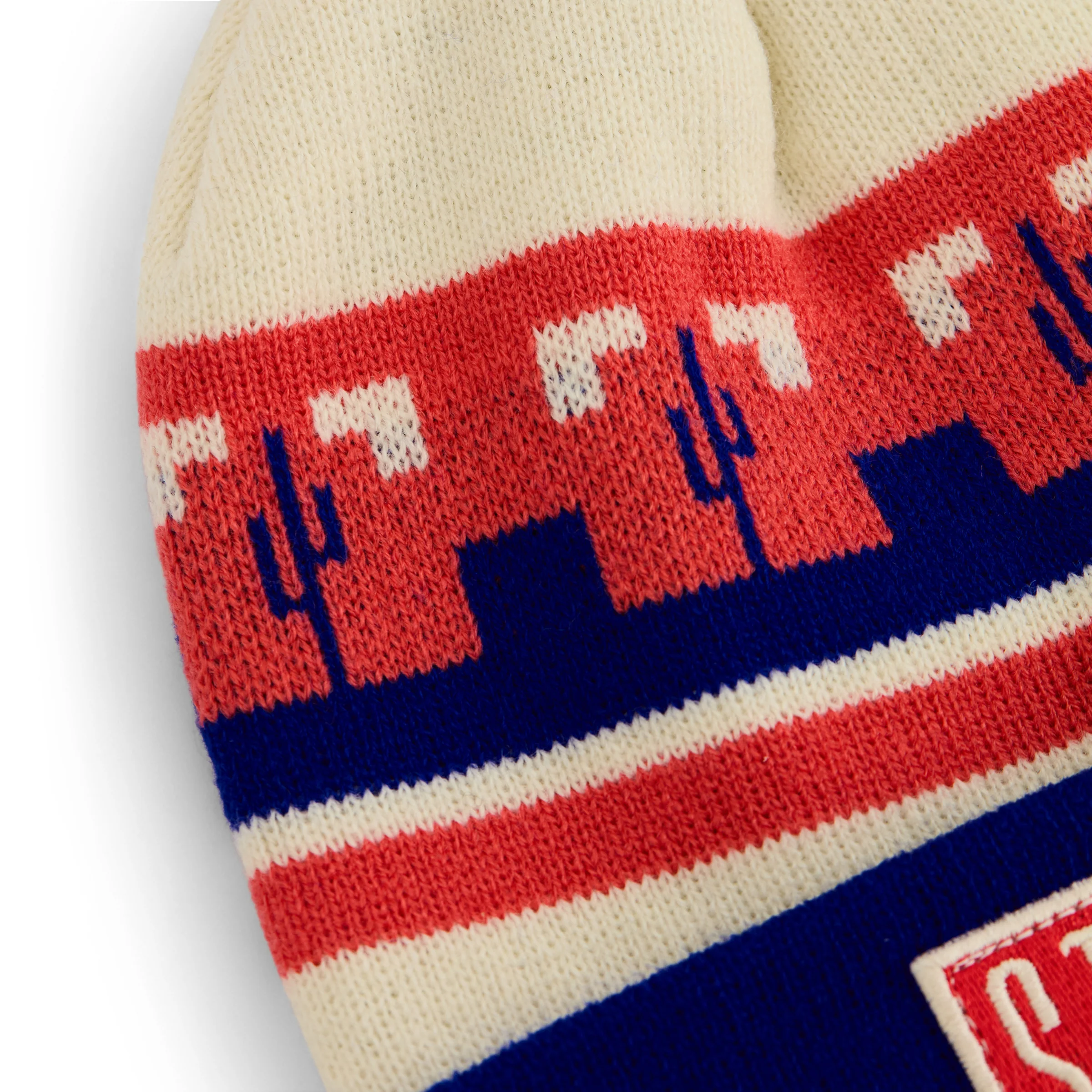 Winter Classic Knit Pom Beanie (Cream/Blue/Red) - Image 3