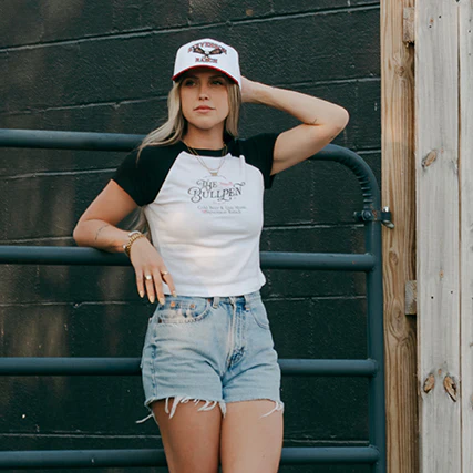 Womens Bullpen Raglan Baby Tee (White/Black) - Image 4